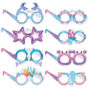 Mermaid Theme Party Glasses Paper Colorful Ocean Creature Photo Props Kids Birthday Under The Sea Decorations Cute Cartoon Style