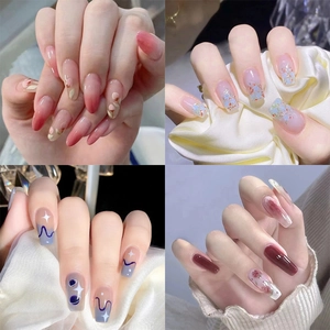 Press On Nails Artificial False Manicure Floral Heart Gradient Rainbow Sweet Style For Women DIY Nail Art Decoration