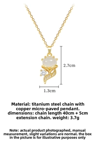Detailed view of fox pendant necklace in gold with dimensions 2.7x1.3cm and 40cm chain