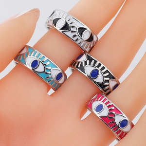 Gold-plated Evil Eye ring set with colorful enamel eyelash patterns for women