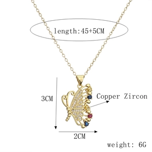 Détails du pendentif papillon doré avec zircons colorés et dimensions précises