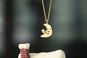 Elegant 14K gold plated S925 silver moon necklace with a sparkling cubic zirconia stone