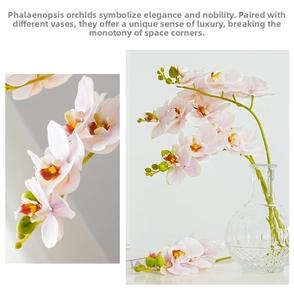 Detailed macro view of lifelike 5-head pink Phalaenopsis orchid for home decoration