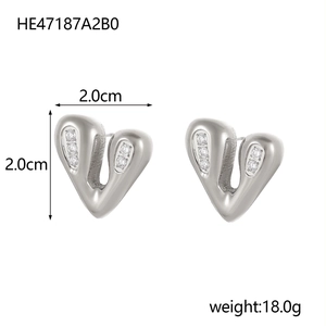 Fashionable silver heart stud earrings with brushed texture and cubic zirconia stones