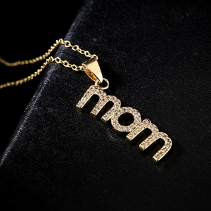 18K gold plated MOM pendant necklace with sparkling zircons for Mother's Day gift