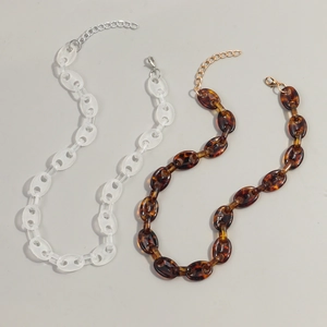 Acrylic Resin Chunky Link Chain Necklace Retro Tortoise Leopard Pattern Coffee Bean Style Hip Hop Jewelry For Women