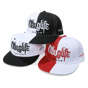 Flat brim snapback baseball cap with Thuglife embroidery and contrast stitching
