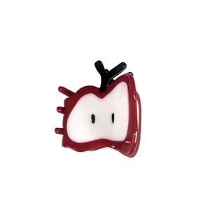 Cute red apple hair claw clip for women featuring a cartoon design on white background