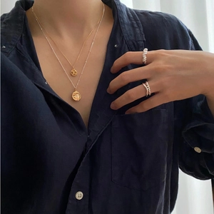 Minimalist 925 sterling silver geometric pendant necklace and twisted rings for women