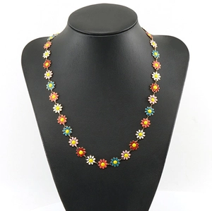 Collier Et Bracelet Marguerite En Émail Coloré Acier Inoxydable Plaqué Or 18K Bijoux De Mode Pour Femmes