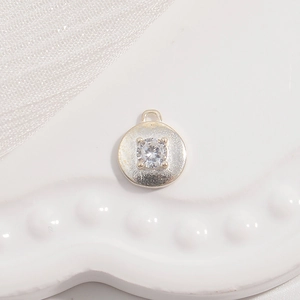 S925 sterling silver round pendant with four-prong set clear zircon for DIY jewelry