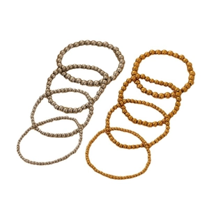 Waterproof 18K gold and silver stainless steel beaded stretch bracelet set for women