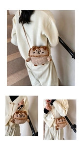 Detailed views of a handmade crochet lion bag featuring a cute cartoon 3D animal design