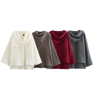 Poncho In Maglia Da Donna Mantella Cardigan Oversize Orlo Asimmetrico Bottone Singolo Collo Sciarpa