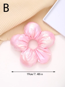 Pink puffy flower hair scrunchie 19cm large diameter made of pearlescent fabric