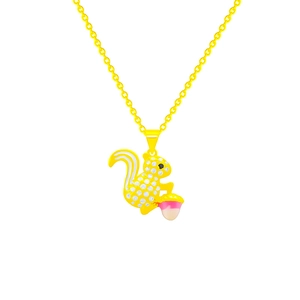 Cute squirrel necklace with gold finish and zircon stones on a slim link chain