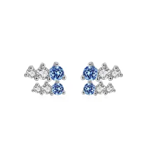 Stud Earrings With 925 Sterling Silver Earring Post Zircon Linear Blue White Gemstone Niche Small Minimalist For Women