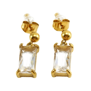 Elegant 18K gold plated rectangular zircon earrings with stud butterfly backing