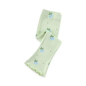 Leggings évasés vert clair pour filles avec imprimé floral et bords ondulés festonnés