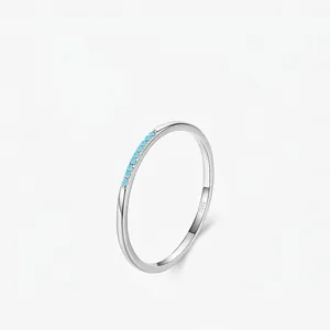 Minimalist 925 Sterling Silver Ring With Turquoise Geometric Round Finger Band Elegant Sweet Jewelry For Women Girls