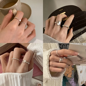 Minimalist 925 sterling silver pearl rings with geometric open designs for women