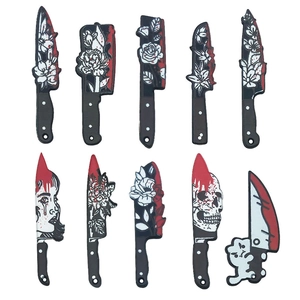 Detailed horror knife pendants with skull and blood patterns for Halloween DIY jewelry