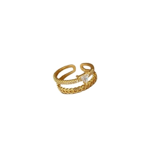 Golden double-layer open ring featuring a sparkling triangle zircon in minimalist style