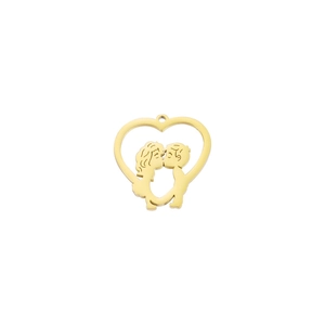 Close-up of golden stainless steel heart pendant with kissing couple silhouette