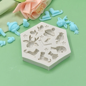Hexagon silicone mold for Christmas cake DIY with deer snowman and snowflake patterns