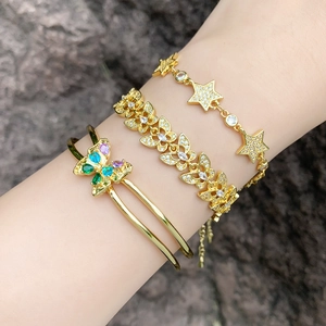 Fashion Copper Gold Plated Zirconia Butterfly Bracelet For Women Elegant Star Charm Bangle Inlaid Zircon Jewelry Gift