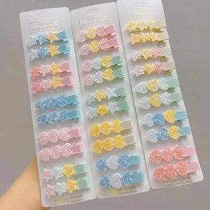 Shiny Glitter Heart Star Hair Clips Ribbon Wrapped Metal Hairpins For Toddler Girls Kids Sweet Colorful Hair Accessories