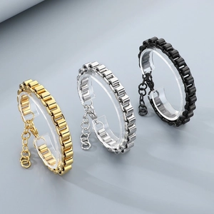Bracelets à chaîne boîte en acier inoxydable or, argent et noir avec fermoir réglable