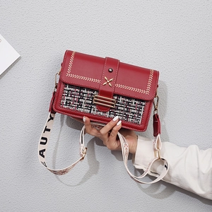 Fashionable red houndstooth crossbody square bag with wide beauty strap for women