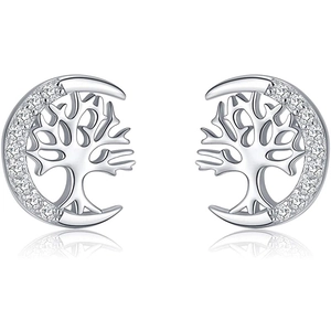 925 Sterling Silver Tree Of Life Moon Stud Earrings Rhinestone Inlaid Crescent Moon Tree Studs For Women Minimalist Fashion Jewelry