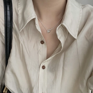 Minimalist S925 sterling silver ball chain necklace with toggle clasp on model