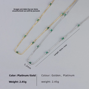 Detailed size specifications of the minimalist chain necklace with green zircon stones
