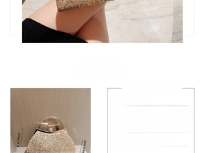 Detailed size specifications of gold sequin evening clutch with rhinestone crown lock