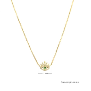 Gold 925 silver evil eye necklace with green stone and pavé zircon crown pendant