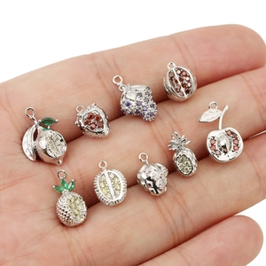 Fruit Pendants Copper 18K Gold Plated Colorful Cubic Zirconia Strawberry Pineapple Charms For DIY Jewelry Making