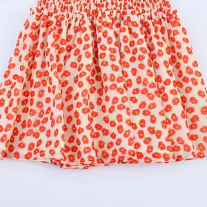 Bloemenprint mini-rok voor dames met elastische taille en levendige rode bloempatronen
