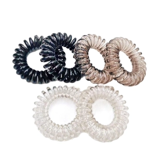 6-teiliges Set aus 4cm Telefonkabel-Haargummis in Schwarz, Braun und Transparent