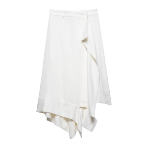 Women Asymmetric High Waist Skirt Elegant Minimalist Solid Ivory White Ruched Long A-Line Skirt For Office Dating Daily Wear