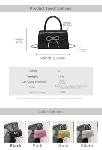Spécifications de taille et options de couleurs pour pochette de soirée à paillettes