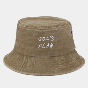 Bob vintage en toile lavée avec broderie God's Plan et finition vert olive rétro