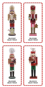 Set of four 36-38cm wooden nutcracker soldiers featuring gingerbread and chef motifs