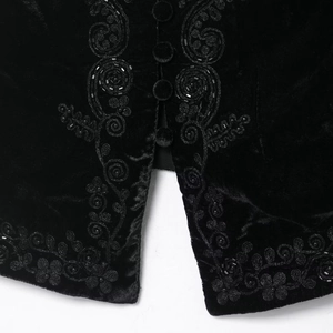 Ethnic style black velvet cardigan vest with exquisite embroidery and beadwork detailing