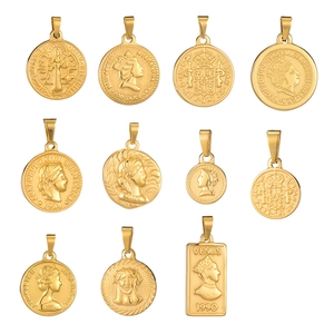 18K gold plated titanium necklaces with Roman coins and Elizabeth relief pendants