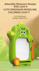 Detail of green dinosaur magnetic drawing board with double-sided honeycomb bead game