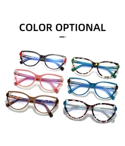 Cat eye blue light glasses shown in six different frame colors on a white background