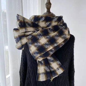 Houndstooth Scarf Women Winter Thick Warm Imitation Cashmere Shawl Wraps With Tassels Elegant Vintage Plaid Long Scarves